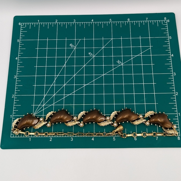 Coro Necklace Vintage Gold Tone Brown Cabochons Faux Pearl Hook Clasp Signed - Picture 10 of 10